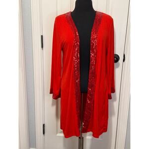 Park & Main Woman Red Sequin Trim Cardigan 2X Holiday Glam Stretchy